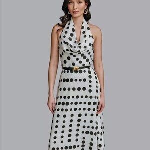 Donna Karan Strapless Black and White Polka Dot Dress